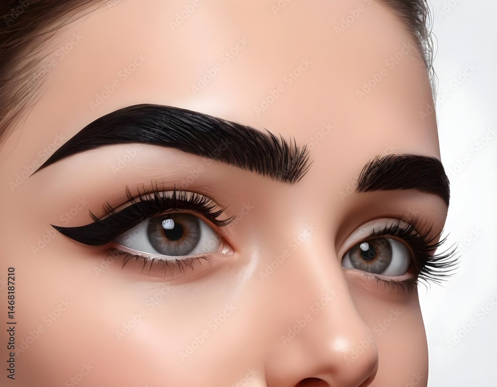 Naklejka premium Close-up of Woman's Eye with Defined Eyebrows and Eyeliner