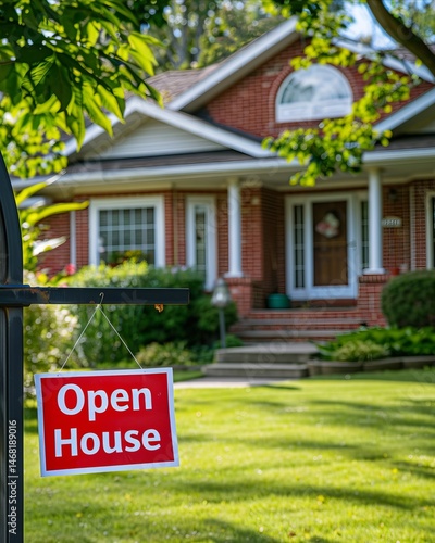 Open house event showcases charming suburban home with inviting interior and lush garden in the afternoon light