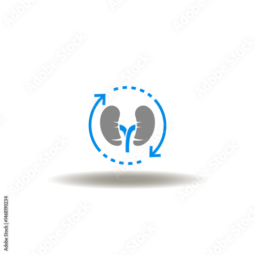 Vector illustration of adrenal kidney gland with round arrows. Symbol of ACTH Adrenocorticotropic Hormone Therapy. Icon of adrenal glands and kidneys diseases treatment.