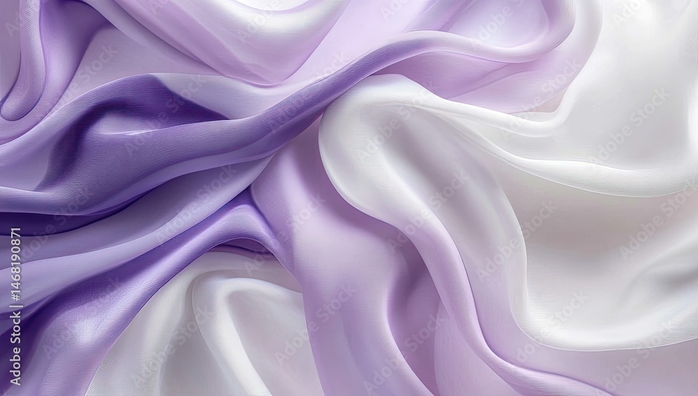 Fototapeta premium Soft, flowing fabric in a gradient of lavender and white. Draped in smooth, elegant folds
