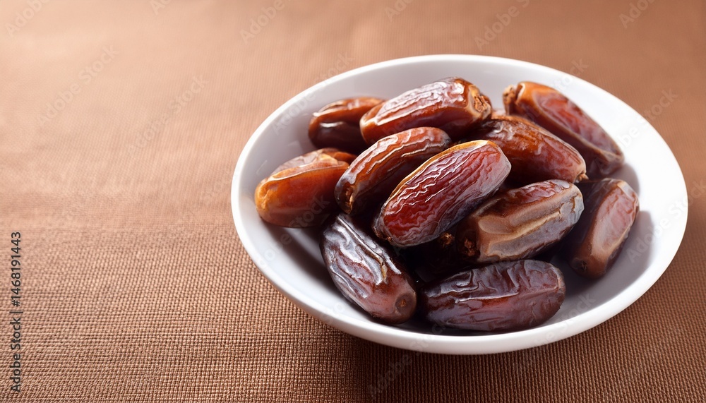 ramadan dates in white bowl on brown background ramadan dates in white bowl on brown background