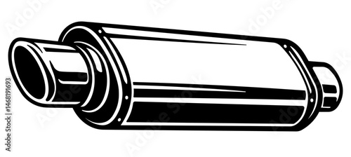 Minimalist black silhouette of a car muffler, isolated on transparent background. Ideal for auto repair, spare parts, or vehicle maintenance themes.