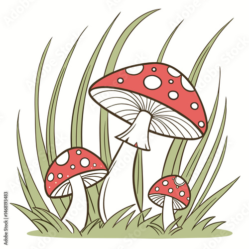 cartoon mushrooms red and white spotted toadstool