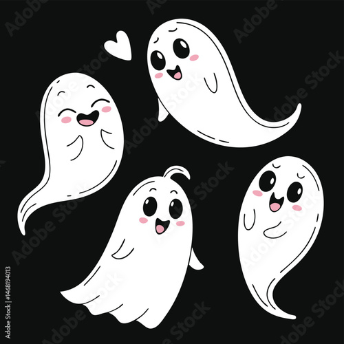 cute cartoon ghosts white spectral shapes varied