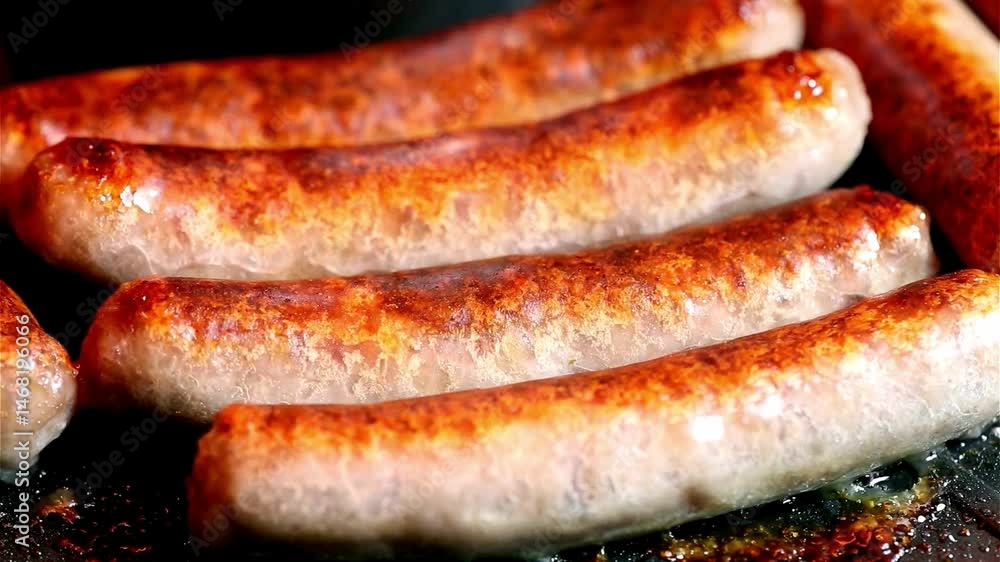 Close-up Shot of Grilled Sausages Sizzling on a Griddle Close-up Shot of Grilled Sausages Sizzling on a Griddle