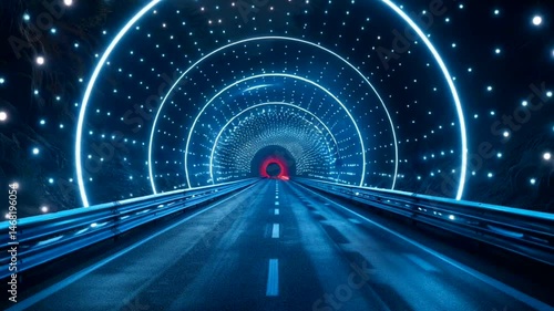 Futuristic tunnel vision lights endless road