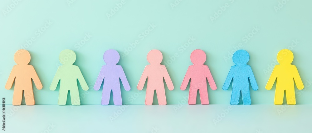 Colorful paper cutouts of people lined up in a row Colorful paper cutouts of people lined up in a row