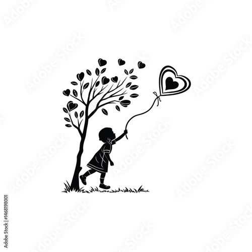 silhouette of a girl with a heart
