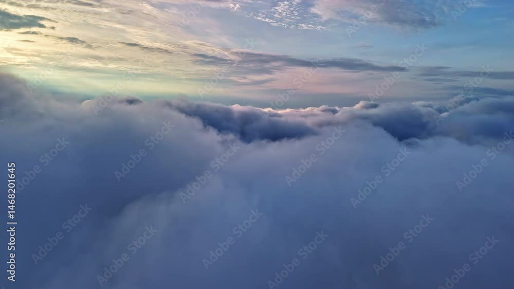 Majestic cloudscape and sunny sky, aerial drone high altitude view Majestic cloudscape and sunny sky, aerial drone high altitude view