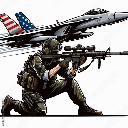 sniper vector illustration with jet fighter plane