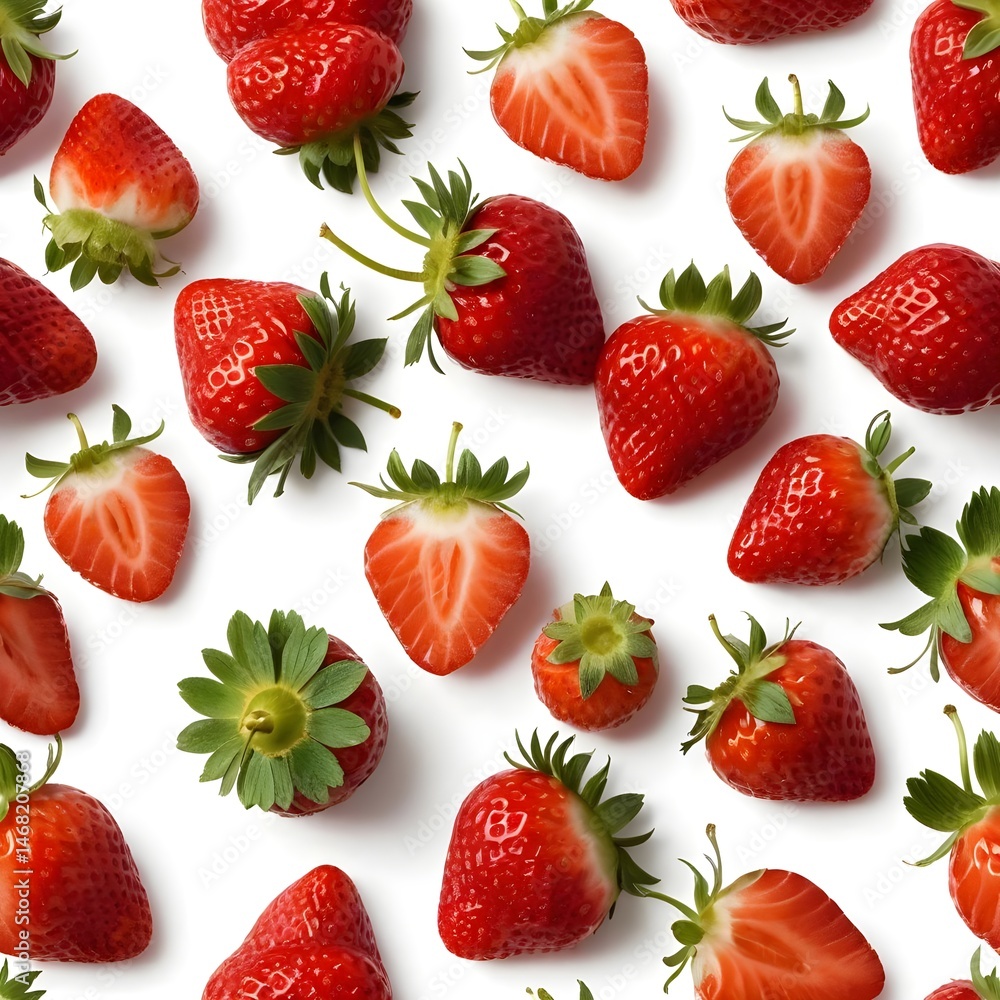 Seamless Pattern of Fresh Strawberries on White Background Seamless Pattern of Fresh Strawberries on White Background