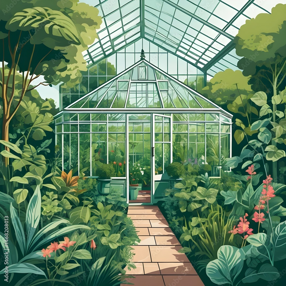 Fototapeta premium Serene Greenhouse Path