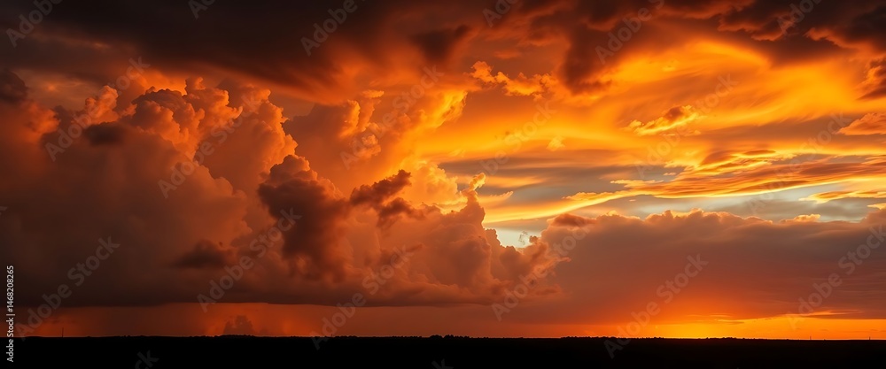 Fototapeta premium sun is setting behind a cloud filled sky