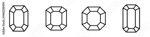 Emerald Cut Gemstone Outline icons set, vector