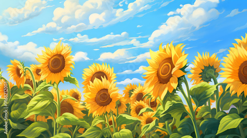 field of sunflowers against blue sky