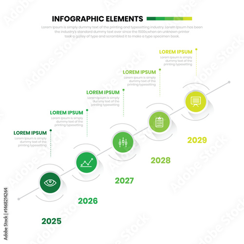 Infographic timeline template, spanning from 2025 to 2029, visually representing a process or progression