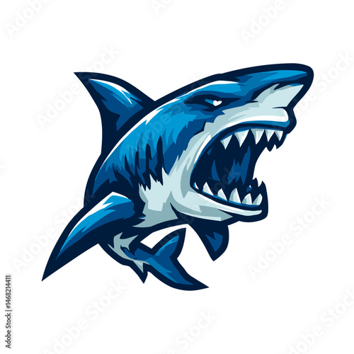 Dynamic vector esports logo featuring a fierce blue shark design ready for competitive gaming