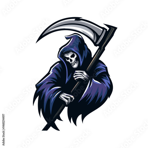 Vector esports logo featuring a grim reaper character with a scythe in a dynamic pose suitable for gaming themes
