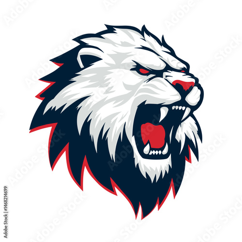 Fierce lion vector logo representing a competitive esports team with bold colors and dynamic design