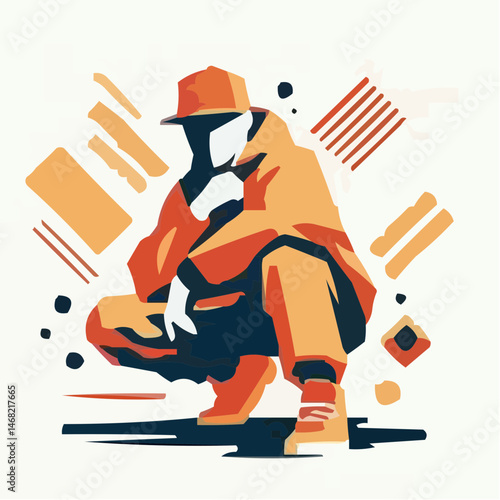Sport Dancing Icon - Abstract Hip-Hop Dancer in Orange Style  