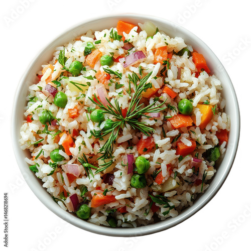 Delicious rice salad recipe with vegetables healthy eating vegetarian food on transparent background