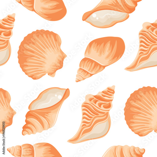 seamless pattern with a set of various yellow icons of seashells, clams, shells and seashells, for various summer or nautical designs