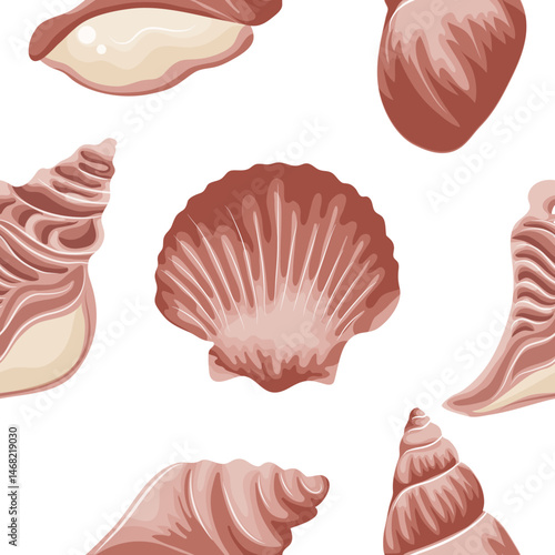 pattern from a set of various pink icons of seashells, clams, shells and seashells, for various summer or marine designs