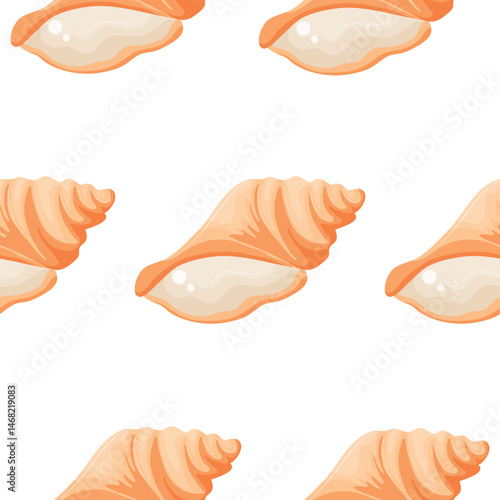 pattern with an icon of a yellow mollusk shell from the bottom of the sea or ocean, for various summer or marine designs