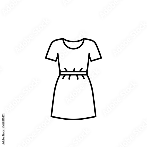 Casual Dress Line Art. Relaxed minimalist silhouette, flat vector everyday wear design. Women's laidback wardrobe staple, effortless style template, boho chic fashion illustration