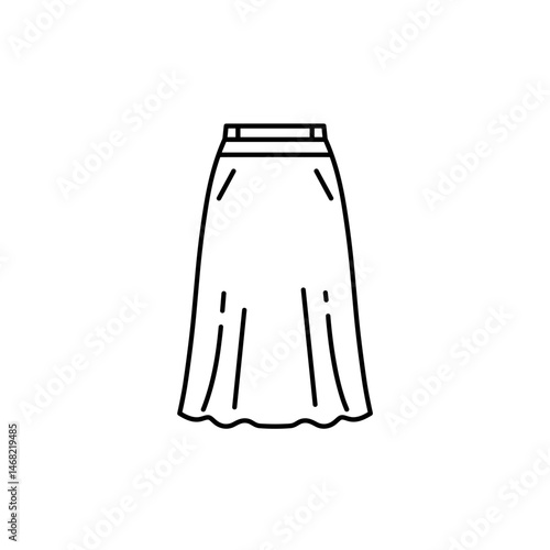Elegant Maxi Skirt Line Art. Flowing minimalist fashion illustration, women's wardrobe staple. Boho chic, summer style, vector apparel sketch