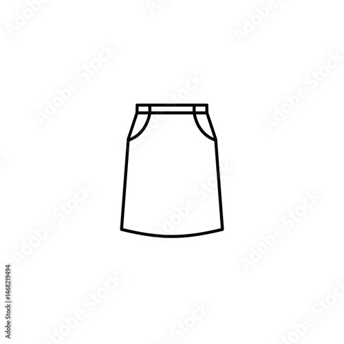 Elegant Midi Skirt Line Art. Flowy knee-length silhouette, minimalist flat vector illustration. Women's fashion staple, versatile wardrobe design, apparel sketch
