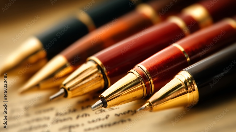 Fototapeta premium Elegant Writing Instruments on Cream Paper