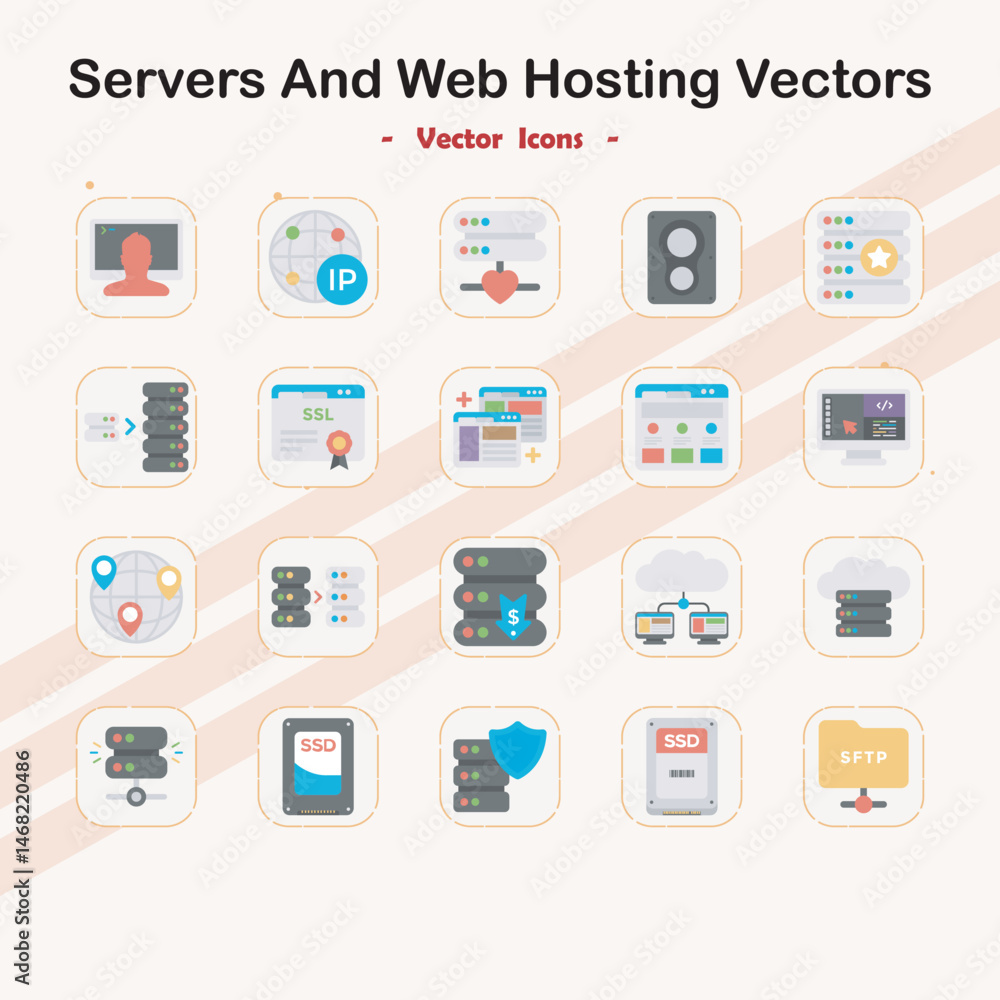 Servers and Web Hosting Vector Icons Servers and Web Hosting Vector Icons