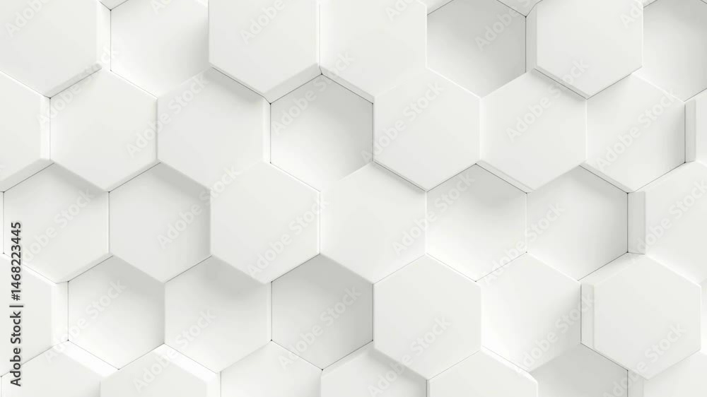 Abstract White Hexagon Pattern Geometric Background Texture Design Modern Architecture Minimalist 3D Render Clean Simple Structure Surface. 4k Vidios