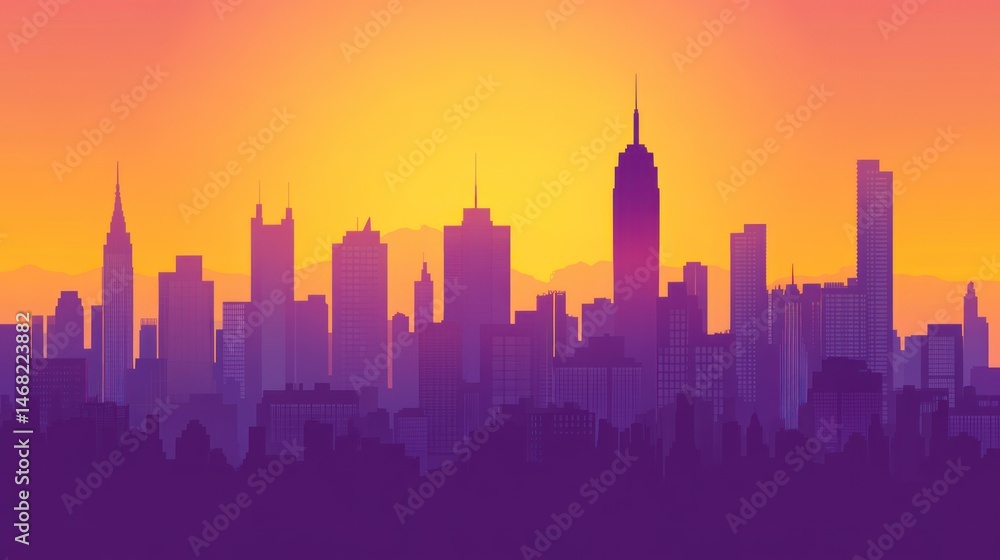 Sunset City Skyline Silhouette Sunset City Skyline Silhouette