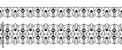 Art Nouveau seamless brush pattern set for frame or border. 1900s - 1920s style elements in retro style. Black isolated on a white background