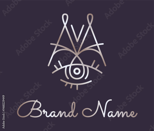Magic Eye Logo Monogram. M or AA letters. Spiritual geometric lettermark in bronze color. 
