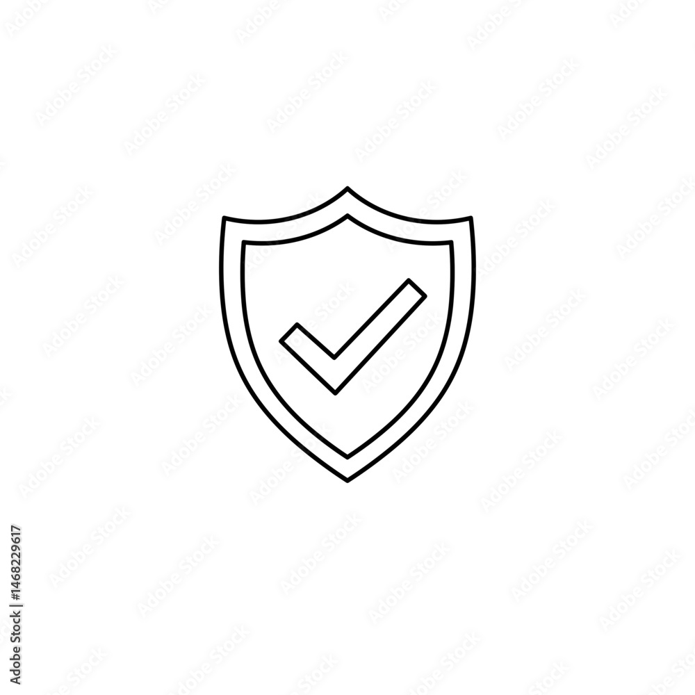 Shield with checkmark icon black and white for website security Shield with checkmark icon black and white for website security