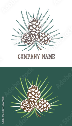 Pine Cones Rustic Logo with bronze touch. 