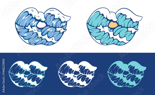 Ocean Waves Kiss Logo. Sea Water Lips Symbol