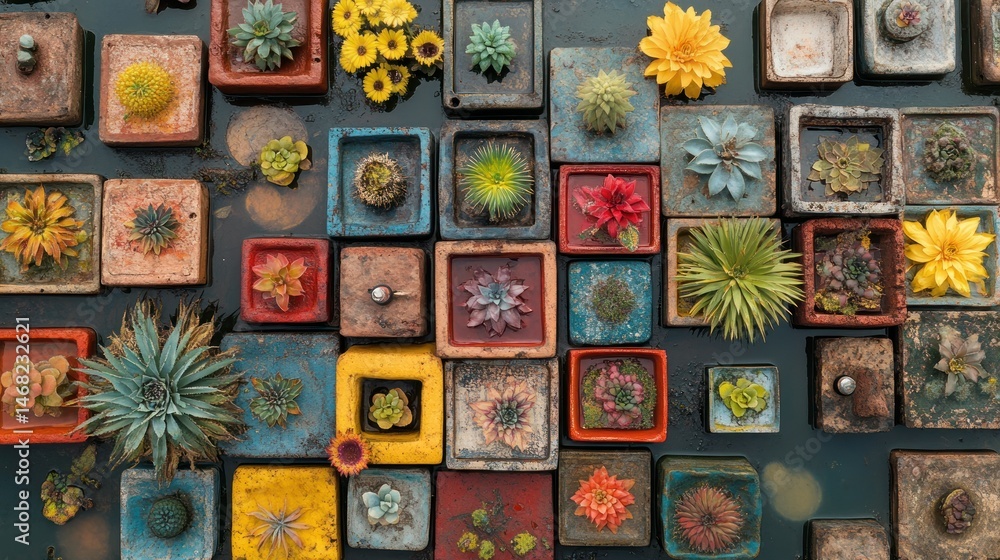 Obraz premium The containers are arranged in a mosaic pattern