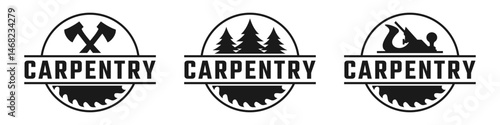 carpentry logo design, carpentry tool set, saw, circular saw, vintage, woodworking, vector, retro
