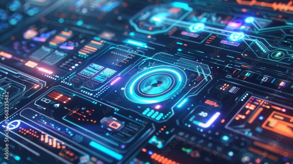 Holographic UI elements isolated on transparent background futuristic tech style logos . Holographic UI elements isolated on transparent background futuristic tech style logos .