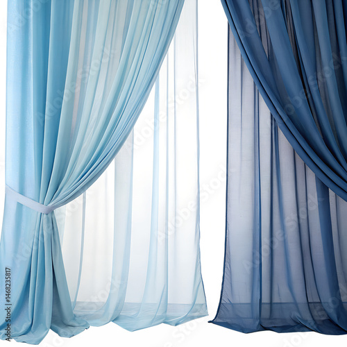 blue curtains isolated on white background