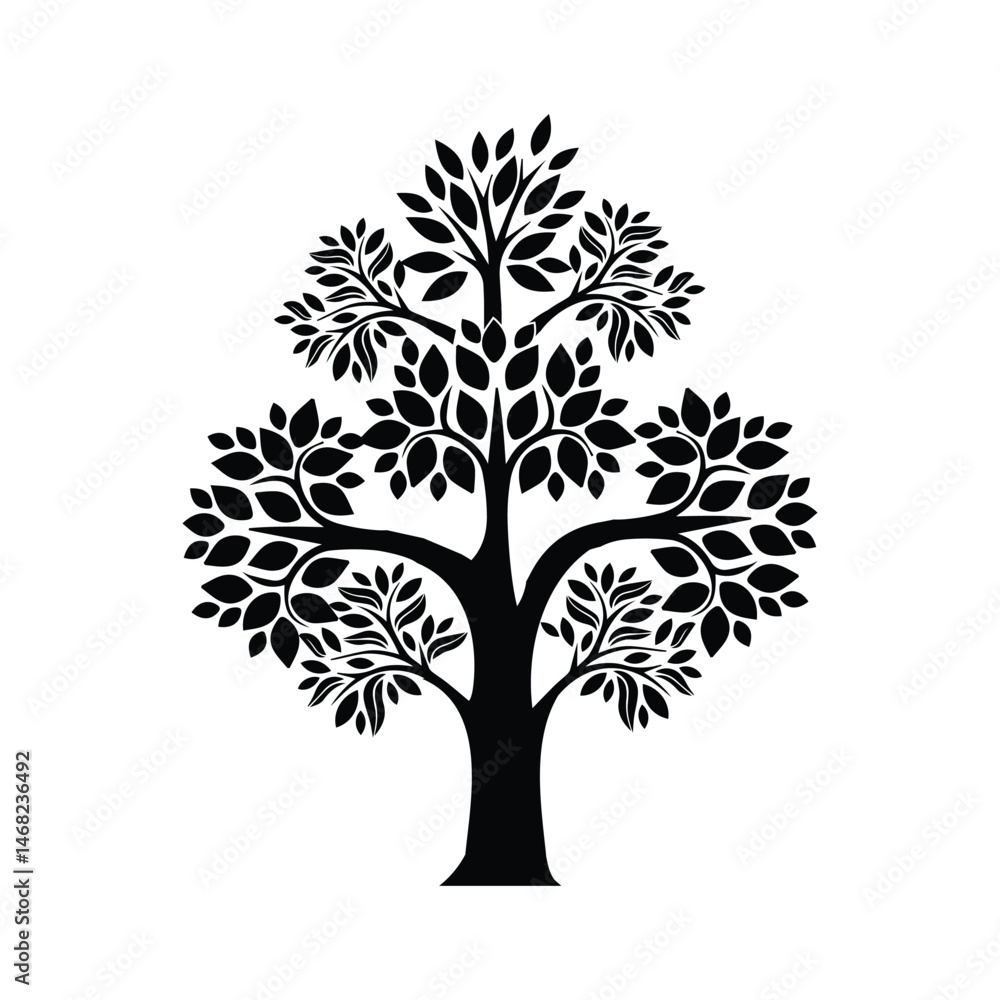 Fototapeta premium Elegant black and white tree silhouette illustration perfect for nature and environmental designs