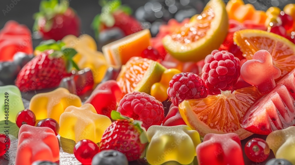 Fototapeta premium Fruit snacks isolated on transparent background gummy bears berries k resolution .