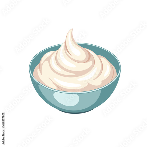 Plain yogurt in bowl vector, creamy texture on transparent background, ideal for food recipes, dietary presentations