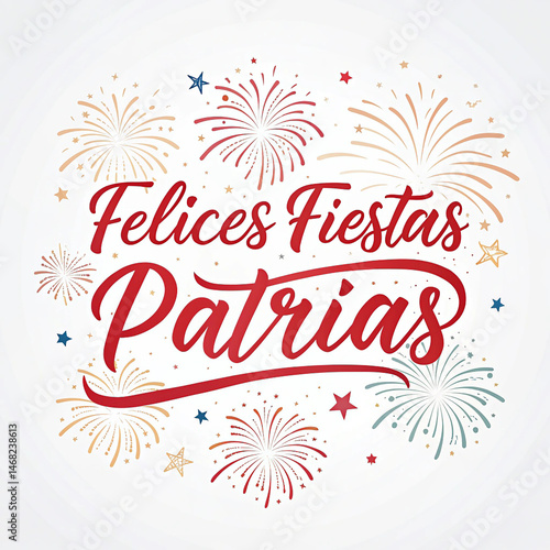 Festive Felices Fiestas Patrias with Starry Fireworks Design