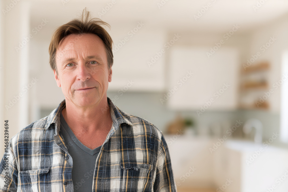 Fototapeta premium quality checker portrait on left side of frame with focused expression