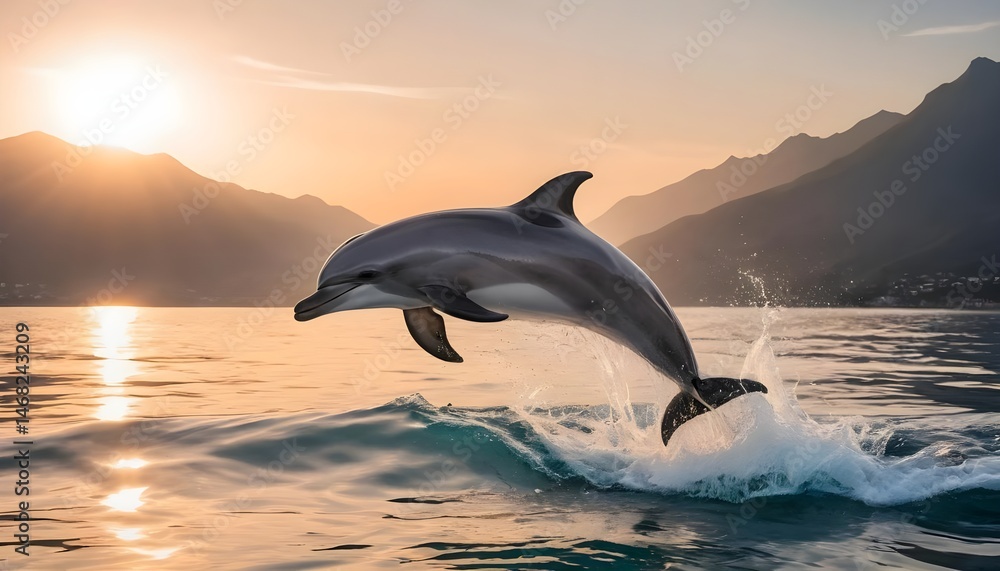Fototapeta premium Dolphin Leaping at Sunset